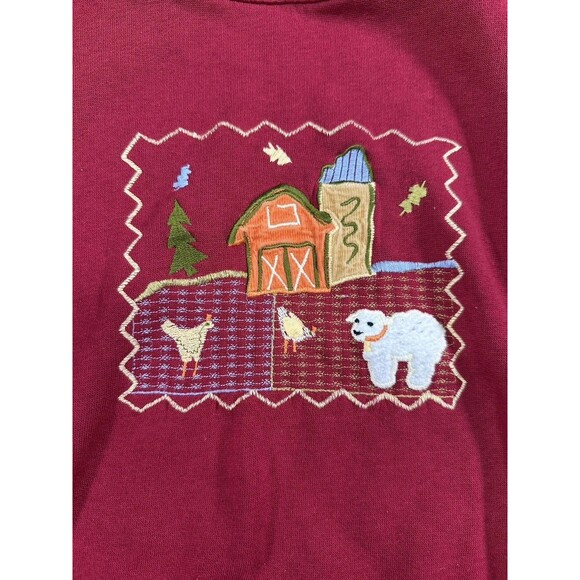 VTG 90s Embroidered Animal Patchwork Sweatshirt Small Cozy Fall Crewneck - Picture 3 of 4